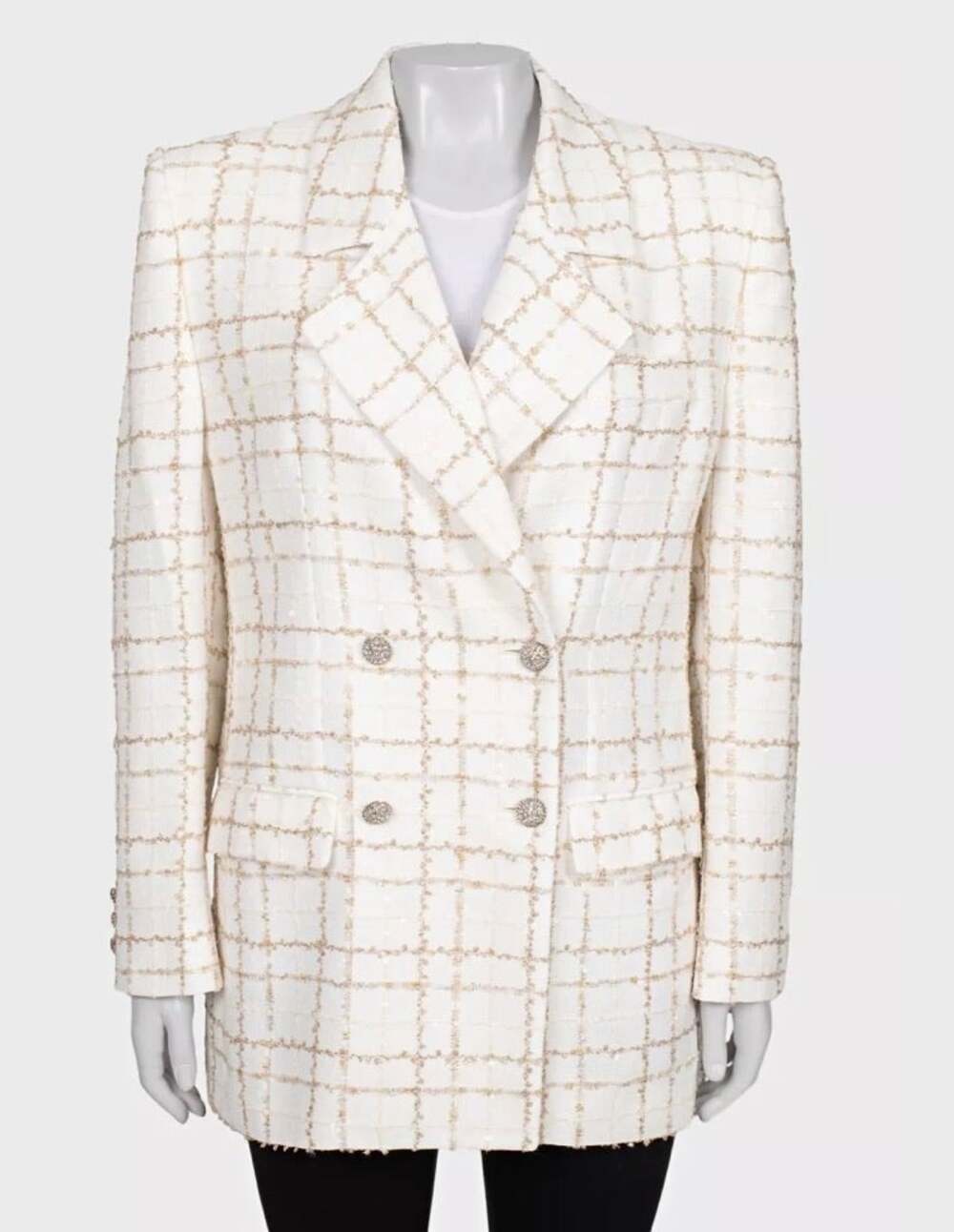 NWOT Alessandra Rich Sequin White Checked Blazer IT 42 (M)